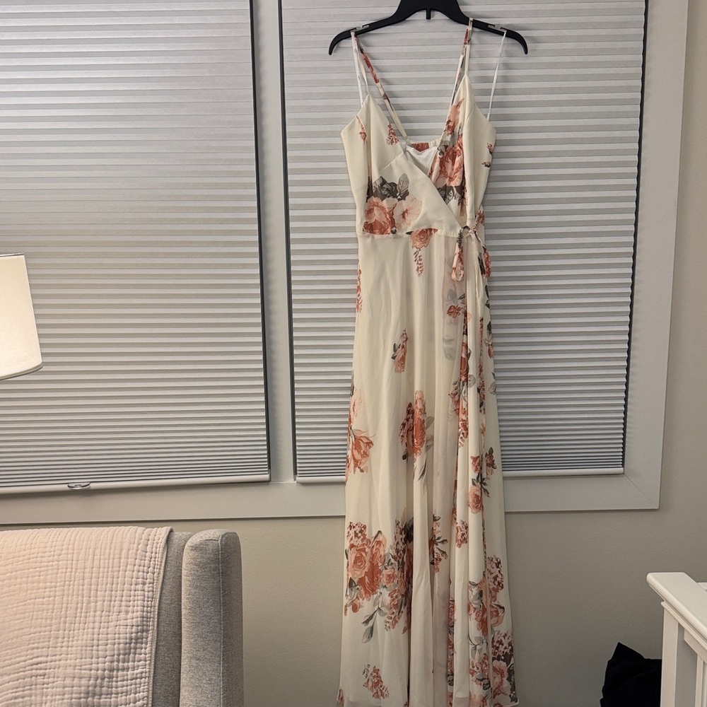 Lulu's Cream and Pink Floral Maxi Dress